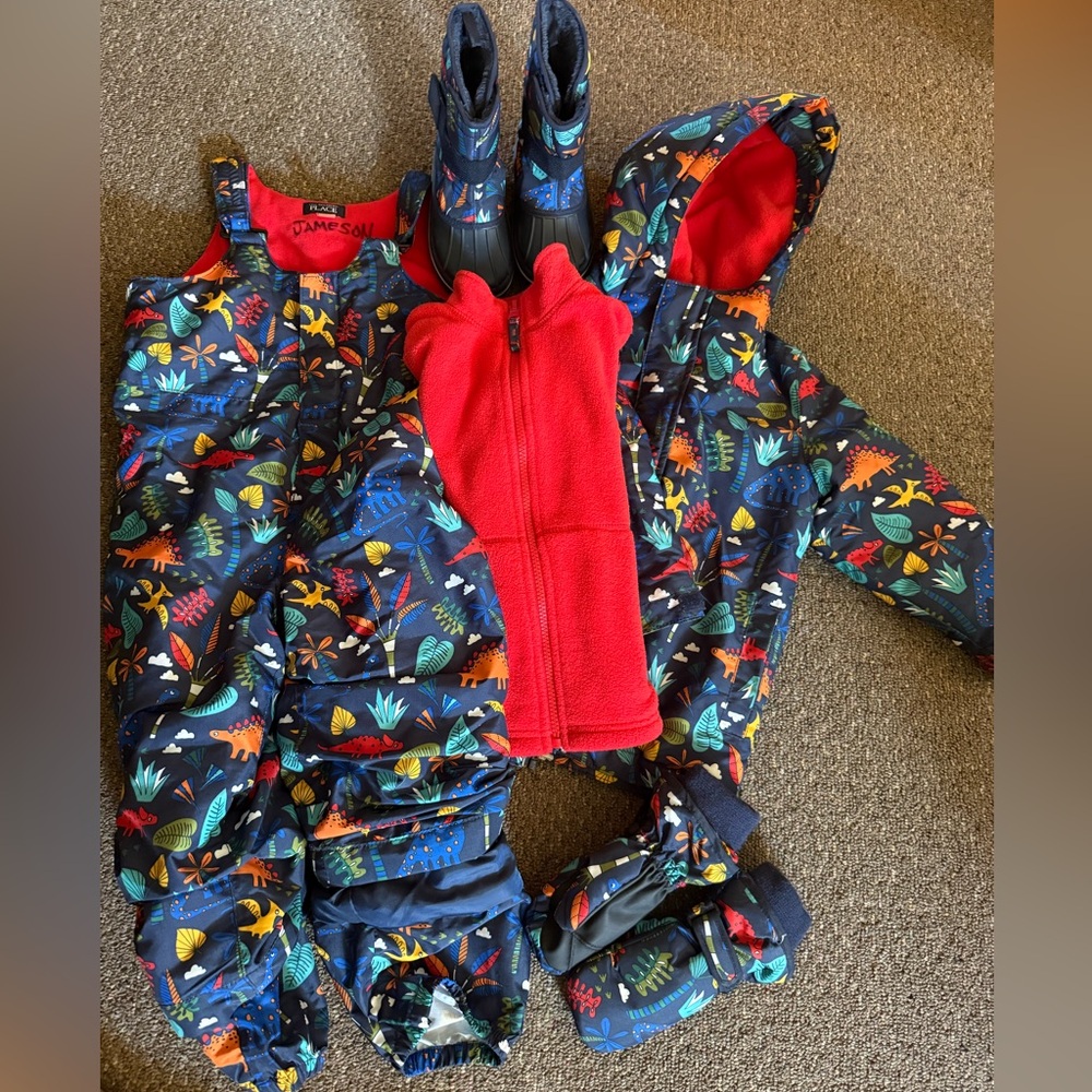 4T Winter Snowsuit Set Snow Coat, Jacket, Pants, Mittens and Size 10 Boots